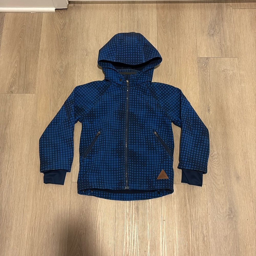 H&M Sport Kids Boys Checkered Jacket 6/7 Years Blue Lined Hooded Front Zip